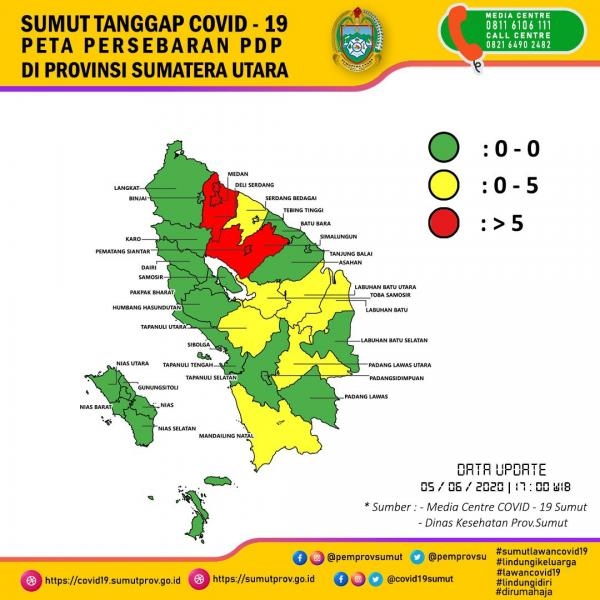 Peta Persebaran PDP di Provinsi Sumatera Utara 5 Juni 2020 